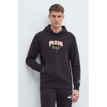 Puma hanorac de bumbac bărbați, culoarea negru, cu glugă, imprimeu, 624396 de firma original