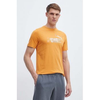 Puma tricou din bumbac barbati, culoarea portocaliu, cu imprimeu, 675942