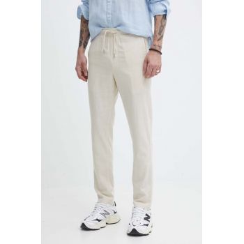 Solid pantaloni din in culoarea bej, drept