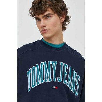Tommy Jeans hanorac de bumbac barbati, culoarea albastru marin, cu imprimeu, DM0DM18628