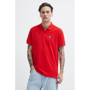 Tommy Jeans polo de bumbac culoarea roșu, uni, DM0DM18314