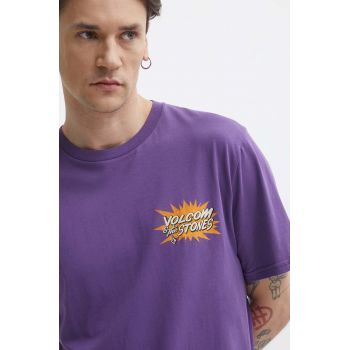 Volcom tricou din bumbac barbati, culoarea violet, cu imprimeu ieftin