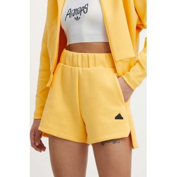 adidas pantaloni scurti Z.N.E femei, culoarea galben, cu imprimeu, high waist, IS3927