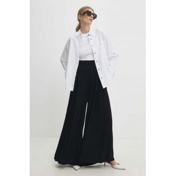 Answear Lab pantaloni femei, culoarea albastru marin, lat, high waist