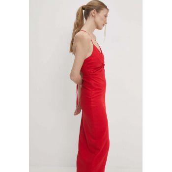 Answear Lab rochie din in culoarea rosu, maxi, evazată