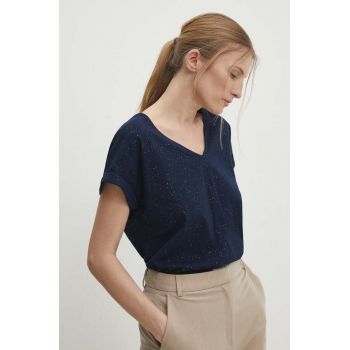 Answear Lab tricou din bumbac femei, culoarea albastru marin de firma original