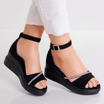 Sandale dama cu platforma Negre din Piele Eco Intoarsa Amrila