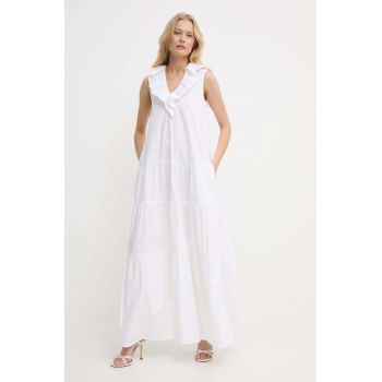 Silvian Heach rochie din bumbac culoarea alb, maxi, evazati ieftina
