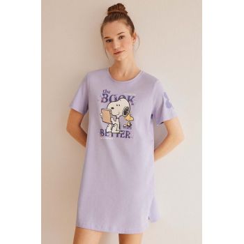 women'secret cămașă de noapte din bumbac Snoopy culoarea violet, bumbac
