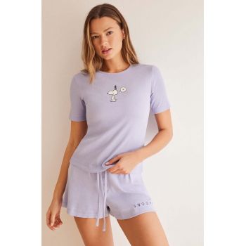 women'secret pijamale de bumbac Snoopy culoarea violet, bumbac