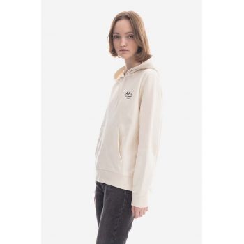 A.P.C. hanorac de bumbac Hoodie Manuela femei, culoarea alb, cu glugă, cu imprimeu COEZD.F27760-OFFWHITE