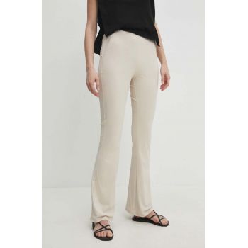 Answear Lab pantaloni femei, culoarea bej, evazati, high waist