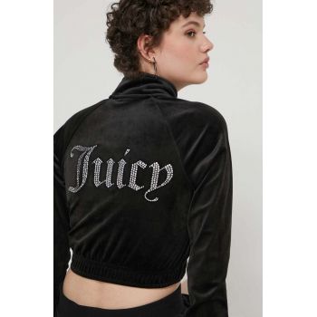 Juicy Couture bluză din velur culoarea negru, cu imprimeu ieftin