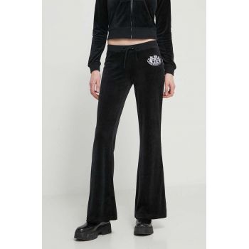 Juicy Couture pantaloni de trening din velur culoarea negru, cu imprimeu de firma original