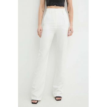 Nissa pantaloni femei, culoarea alb, evazati, high waist, P14813