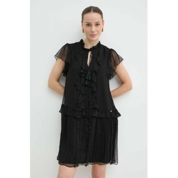 Nissa rochie de mătase culoarea negru, mini, evazați, RC14888