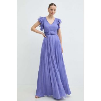 Nissa rochie de mătase culoarea violet, maxi, evazați, RS14802