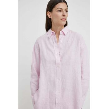 Samsoe Samsoe camasa de in SALOVA culoarea roz, cu guler clasic, relaxed, F24100188 de firma originala