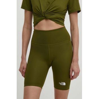 The North Face pantaloni scurti sport femei, culoarea verde, neted, high waist, NF0A87JUPIB1