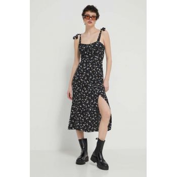 Tommy Jeans rochie culoarea negru, midi, evazați, DW0DW17949