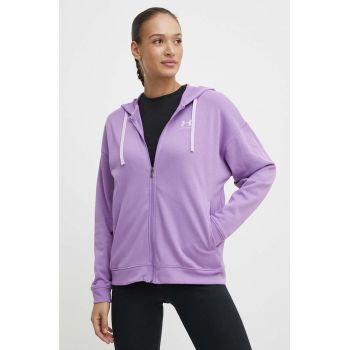 Under Armour bluza femei, culoarea violet, cu glugă, neted