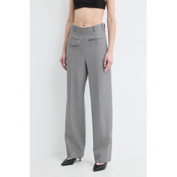 Victoria Beckham pantaloni de lână culoarea gri, fason chinos, high waist, 1224WTR005385A