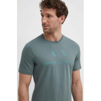 Armani Exchange tricou barbati, culoarea gri, cu imprimeu ieftin