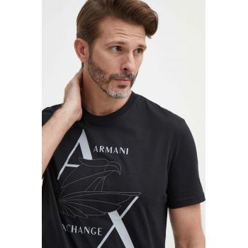 Armani Exchange tricou din bumbac culoarea negru, cu imprimeu ieftin