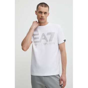 EA7 Emporio Armani tricou barbati, culoarea alb, cu imprimeu de firma original