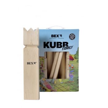 Joc original BEX Kubb Family din lemn de mesteacan, in cutie colorata