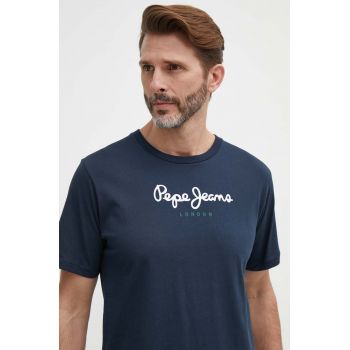 Pepe Jeans tricou din bumbac Eggo barbati, culoarea albastru marin, cu imprimeu ieftin