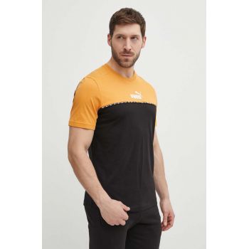 Puma tricou din bumbac bărbați, culoarea maro, cu model 673341