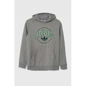 adidas Originals bluza copii culoarea gri, cu glugă, melanj ieftina