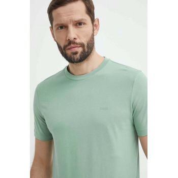 BOSS tricou din bumbac barbati, culoarea verde, neted