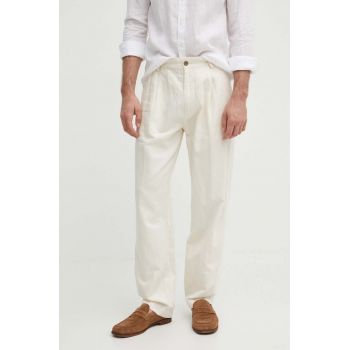 Pepe Jeans pantaloni RELAXED PLEATED LINEN PANTS barbati, culoarea bej, cu fason chinos, PM211700 de firma originali