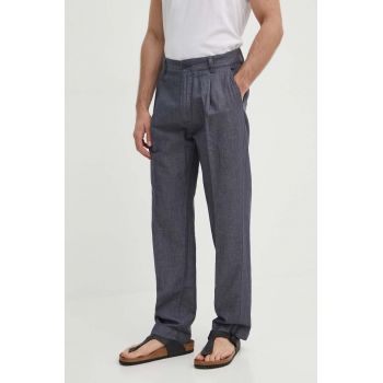 Pepe Jeans pantaloni RELAXED PLEATED LINEN PANTS barbati, culoarea gri, cu fason chinos, PM211700 de firma originali
