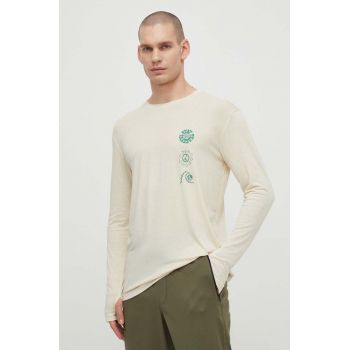 Quiksilver longsleeve pentru alergare Coastal culoarea bej, cu imprimeu ieftin