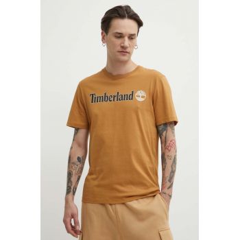 Timberland tricou din bumbac barbati, culoarea maro, cu imprimeu, TB0A5UPQP471 ieftin