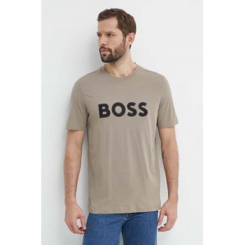 Boss Green tricou din bumbac barbati, culoarea verde, cu imprimeu