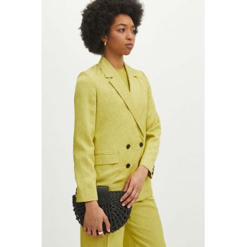 Medicine blazer din amestec de in culoarea verde, cu doua randuri de nasturi, neted de firma original