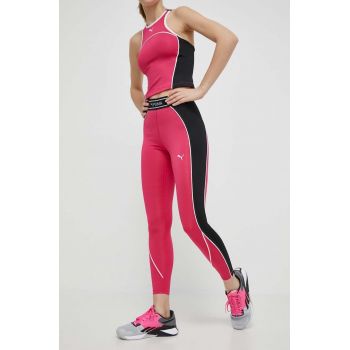 Puma leggins de antrenament Fit culoarea roz, cu model, 525027