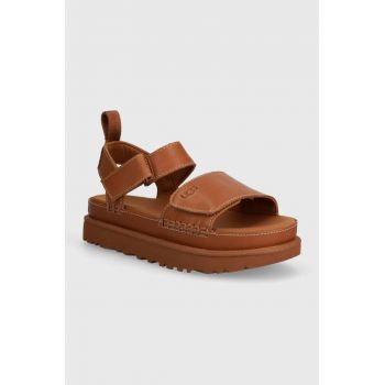 UGG sandale de piele Goldenstar femei, culoarea maro, cu platforma, 1156431