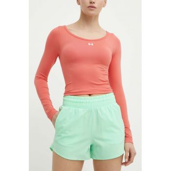 Under Armour pantaloni scurți de antrenament Flex culoarea verde, neted, high waist de firma originali