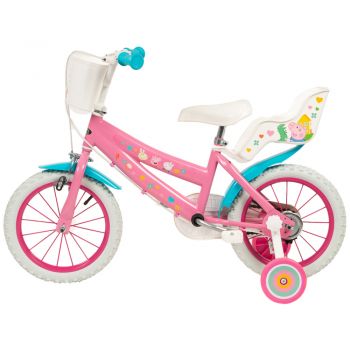 Bicicleta Peppa Pig Pink 16 inch cu cosulet frontal si scaunel pentru papusi la reducere