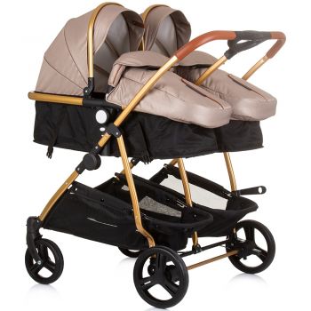 Carucior gemeni Chipolino Duo Smart 3 in 1 golden beige la reducere