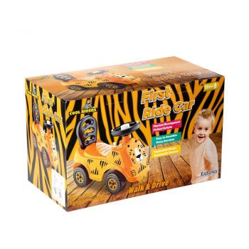 Masinuta copii fara pedale Tiger Jungle Orange, spatar cu posibilitatea de impingere, volan cu claxon, recomandata copiilor de la 12 luni