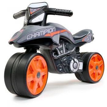 Motocicleta copii Falk Street Champion gri cu roti silentioase, potrivita copiilor cu varsta intre 2 si 5 ani, greutate maxima admisa 30 kg
