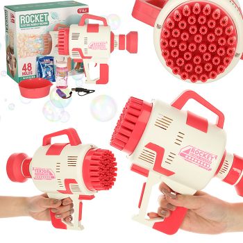 Pistol cu baterii pentru baloane de sapun cu 48 de orificii Rocket Roz ieftina
