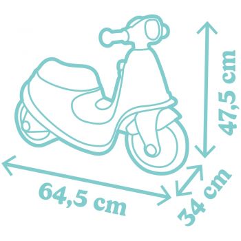 Scuter pentru copii fara pedale Smoby Scooter Ride-On albastru, dotat cu cheie ce imita pornirea reala a scuterului, recomandat copiilor incepand de la 1,5 ani, spatiu de depozitare sub sezut