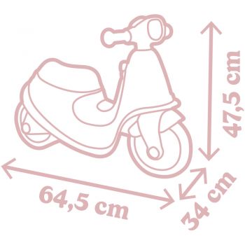 Scuter pentru copii fara pedale Smoby Scooter Ride-On roz, dotat cu cheie ce imita pornirea reala a scuterului, recomandat copiilor incepand de la 1,5 ani, spatiu de depozitare sub sezut